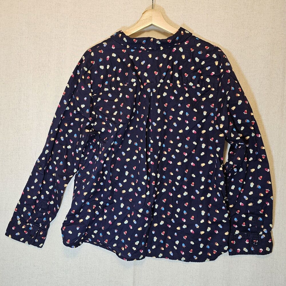 Talbots Petites Women's  Button Front Camp Shirt Navy With Colorful Acorns XLp - Picture 7 of 9